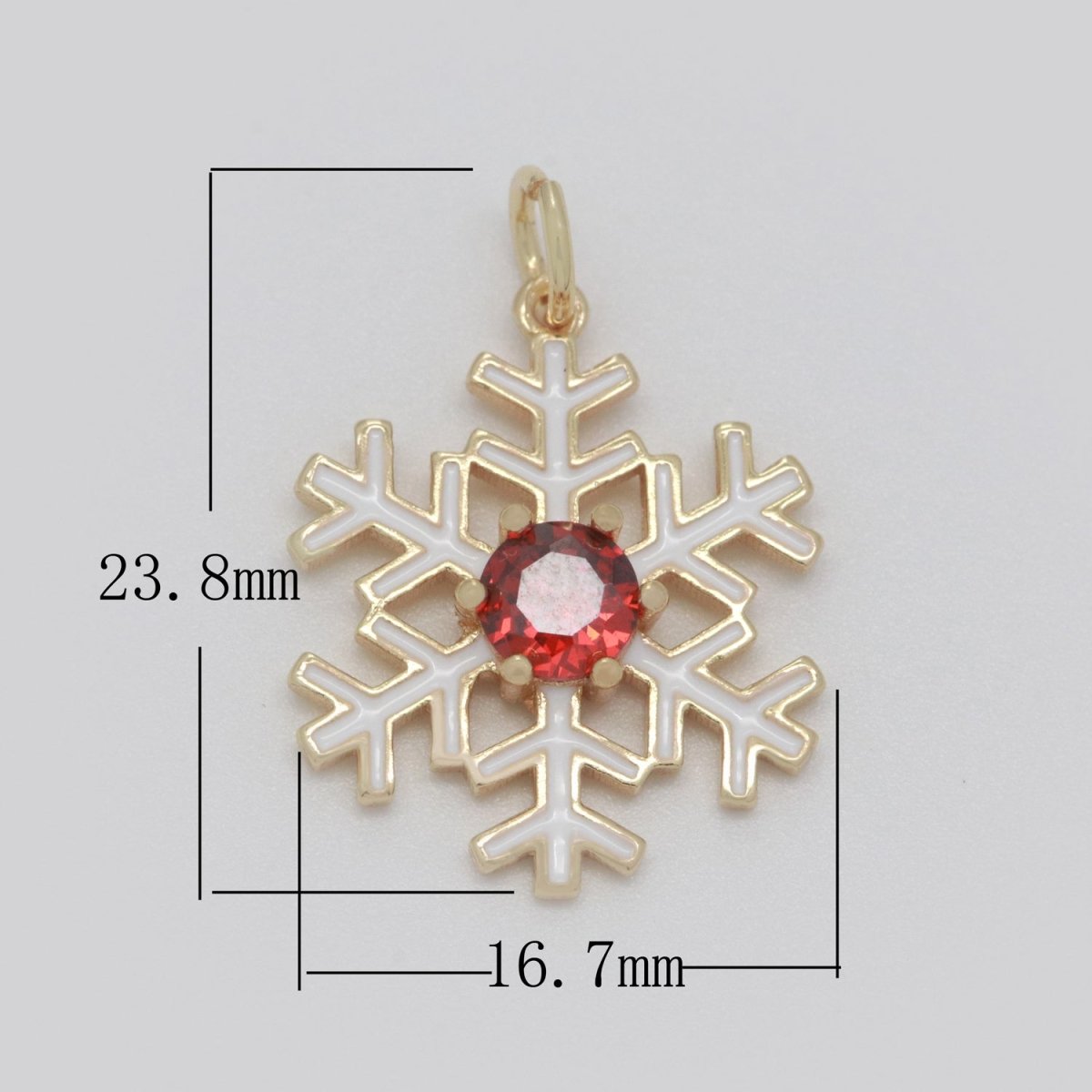 14k Gold Filled 24x16.5mm Wholesale Gold Snowflake Pendant with Red Cubic Zirconia Stone Pendant for Necklace Bracelet Earring Making M-719 - DLUXCA