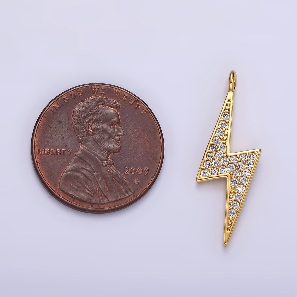 14K Gold Filled 25.5mm Clear Micro Paved CZ Thunder Lightning Bolt Charm in Gold & Silver | AG402 AG403 - DLUXCA