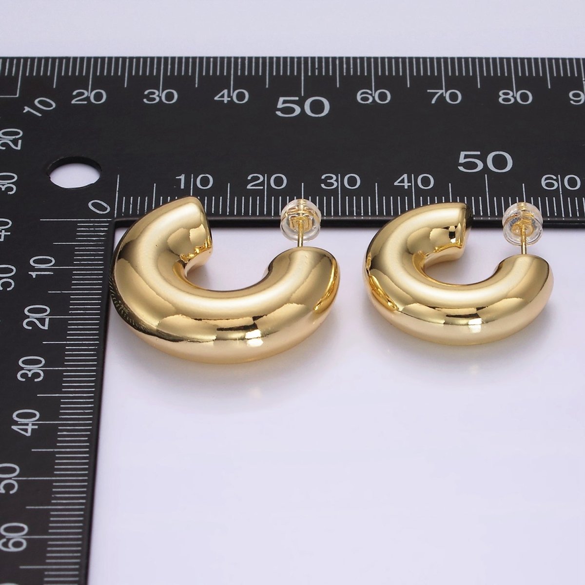 14K Gold Filled 25mm, 30mm Chubby C-Shaped Minimalist Hoop Earrings | AE354 AE355 - DLUXCA