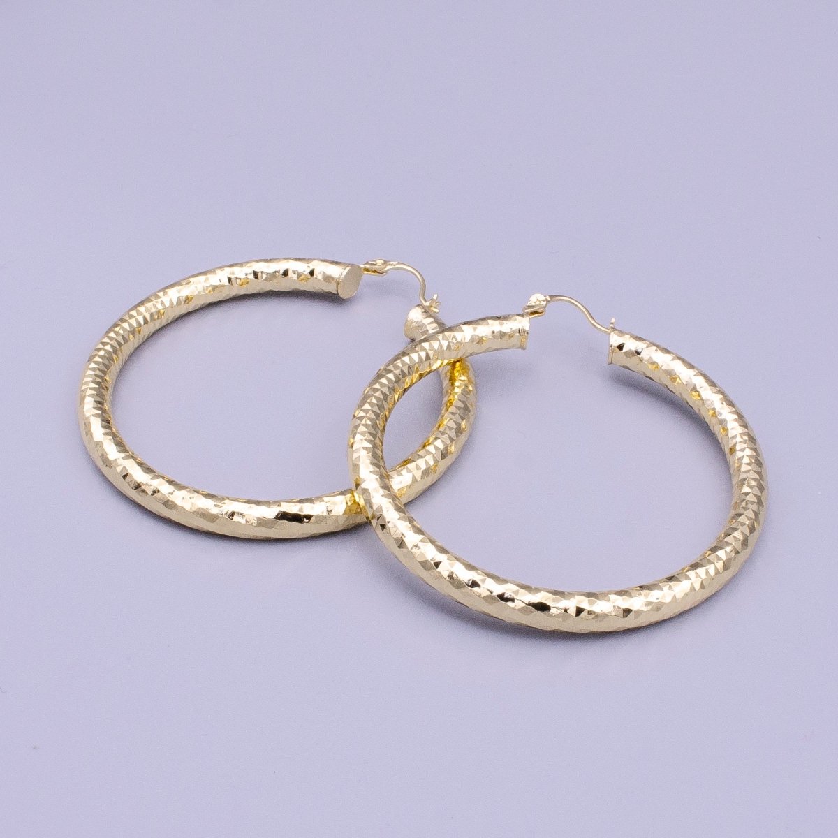 14K Gold Filled 25mm, 35mm, 45mm, 55mm Triangle Multifaceted French Lock Latch Earrings | AE059 - AE062 - DLUXCA