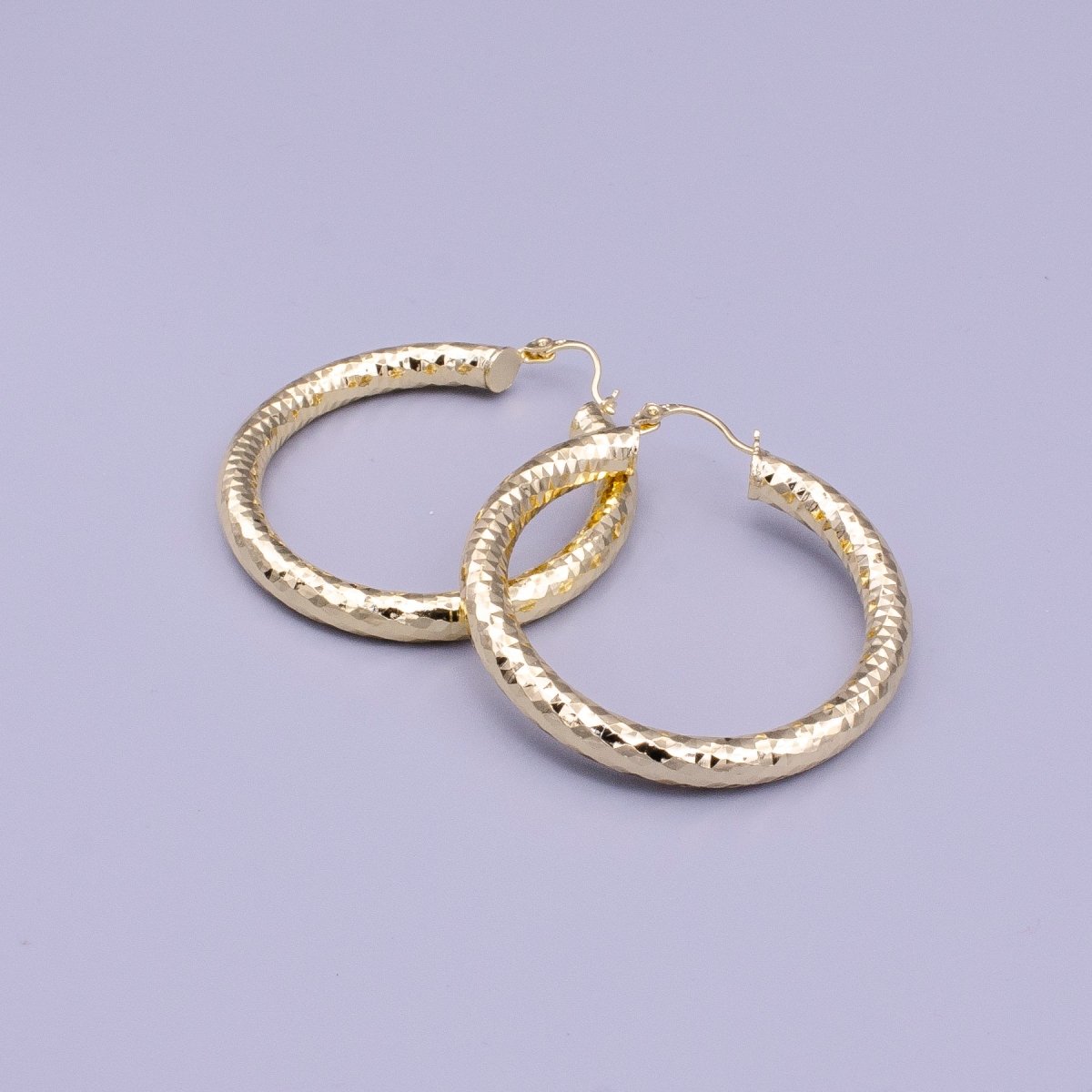 14K Gold Filled 25mm, 35mm, 45mm, 55mm Triangle Multifaceted French Lock Latch Earrings | AE059 - AE062 - DLUXCA