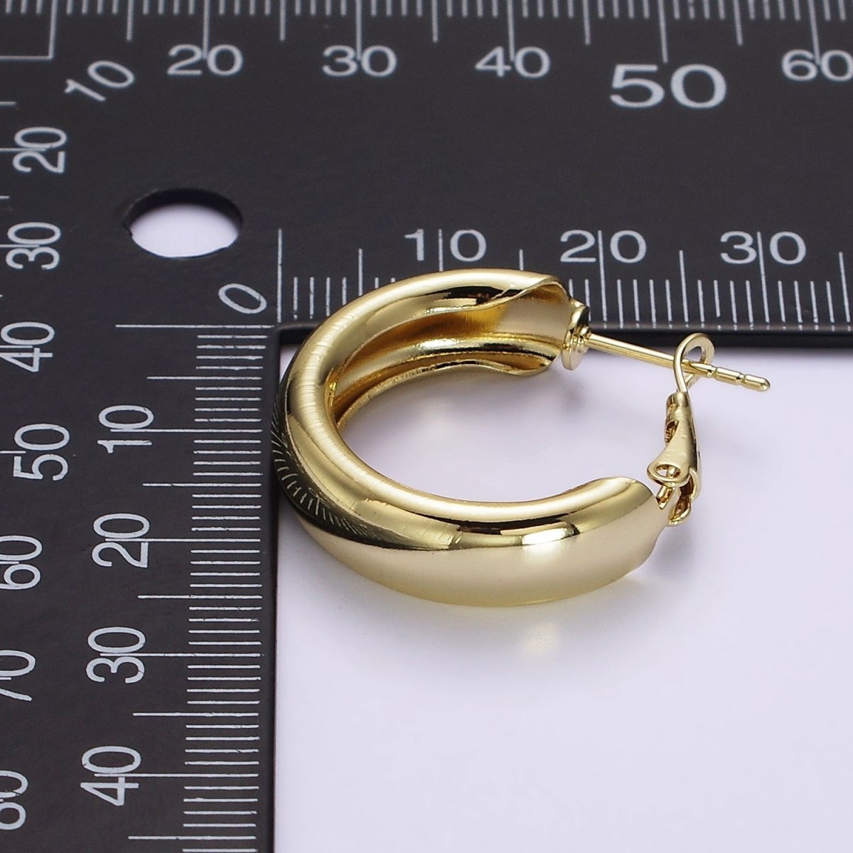 14K Gold Filled 25mm, 35mm, 45mm Wide Band Dome Hinge Hoop Earrings | AE550 AE551 AE407 - DLUXCA