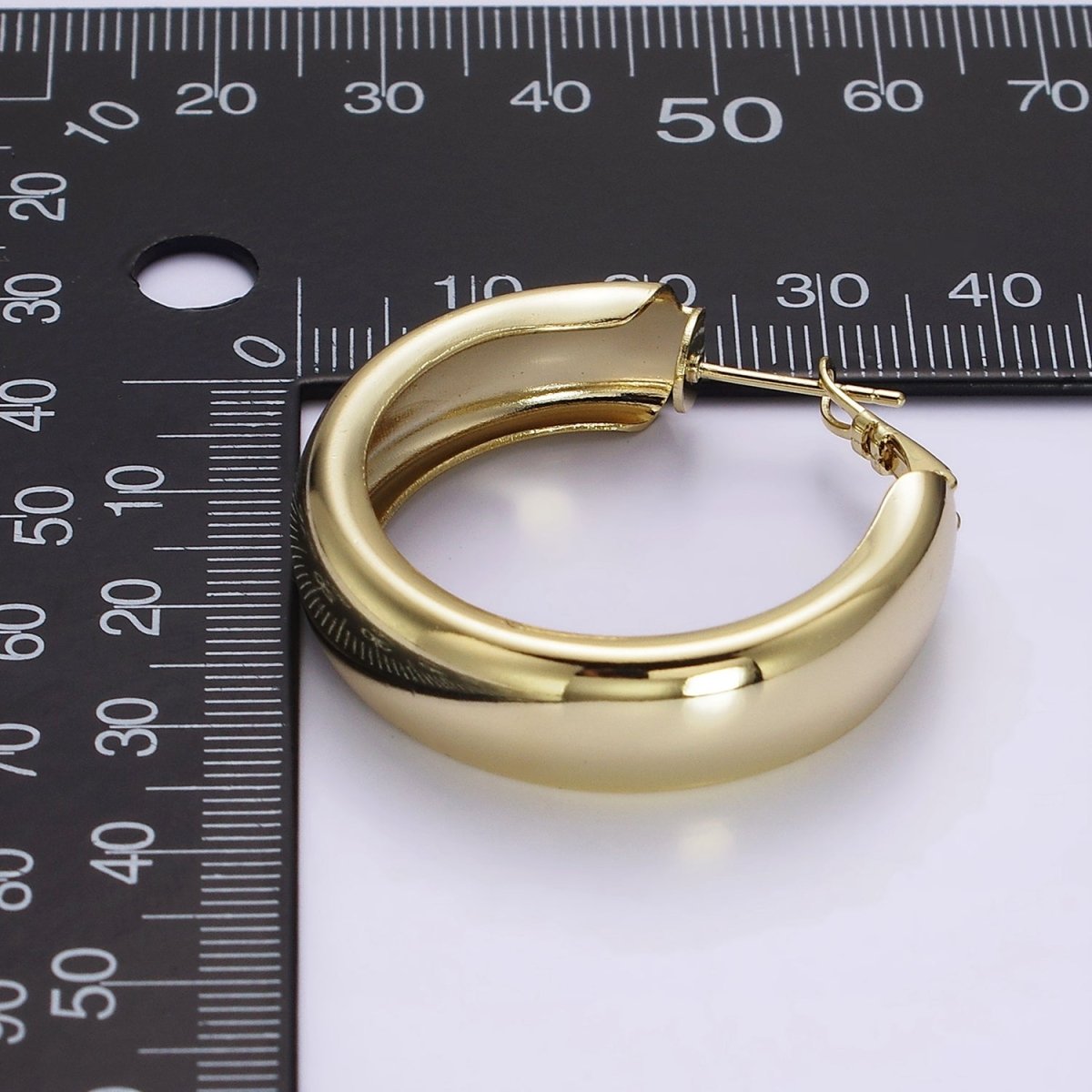 14K Gold Filled 25mm, 35mm, 45mm Wide Band Dome Hinge Hoop Earrings | AE550 AE551 AE407 - DLUXCA