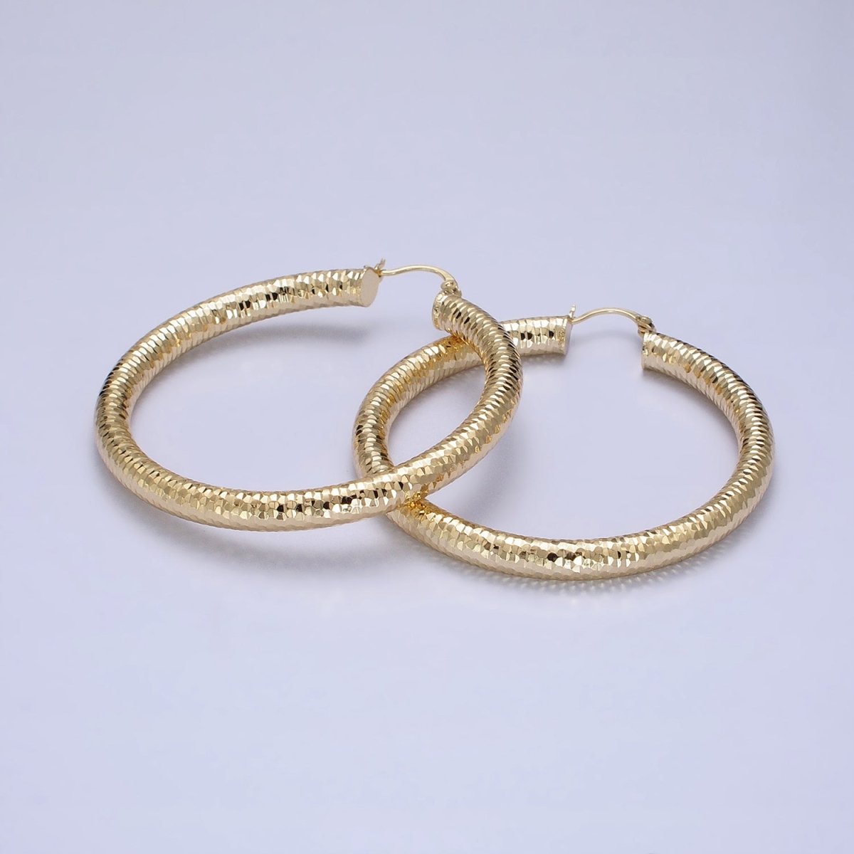 14K Gold Filled 25mm, 45mm, 55mm Round Multifaceted French Lock Latch Earrings | AE054 - AE056 - DLUXCA