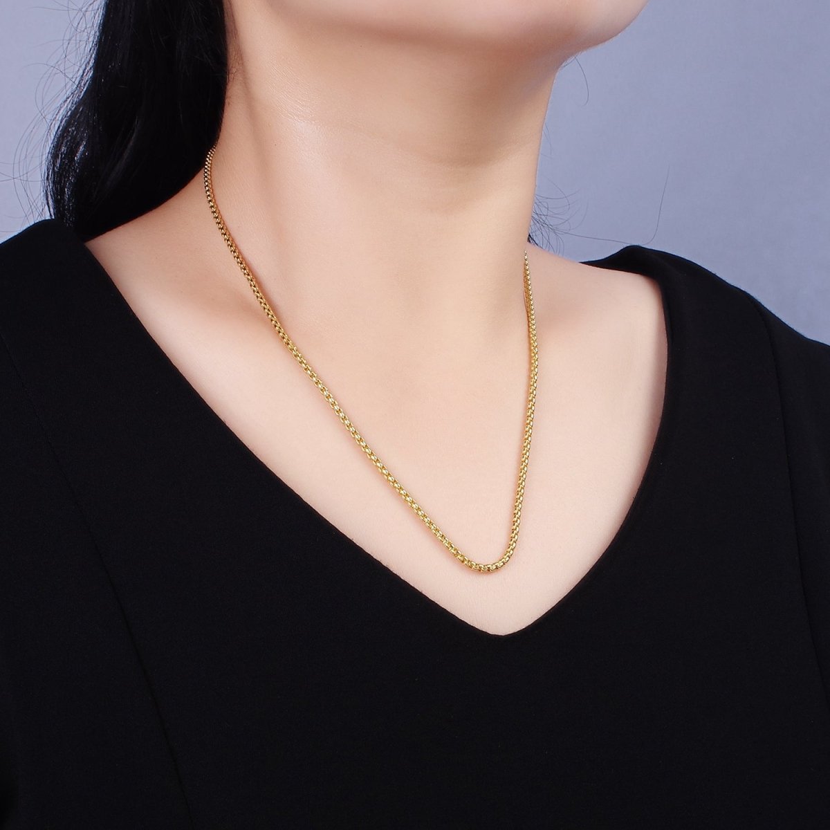 14K Gold Filled 2.5mm Chubby Box Chain 18 Inch, 16 Inch Layering Choker Necklace in Gold & Silver | WA-2220 - WA-2223 Clearance Pricing - DLUXCA