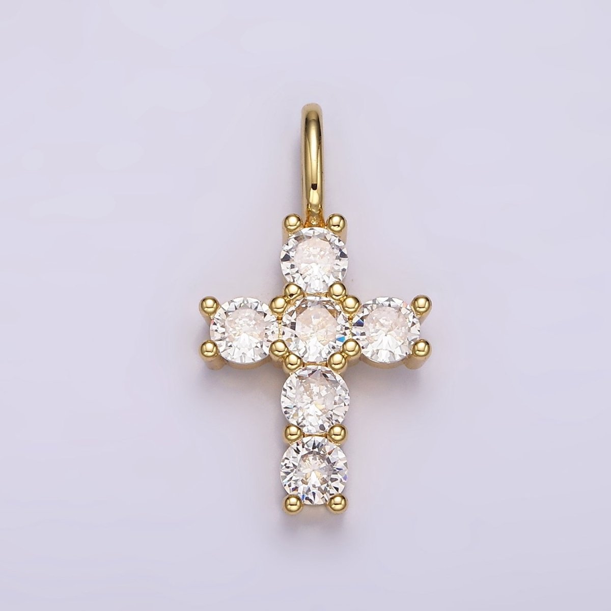 14K Gold Filled 25mm Clear CZ Round Lined Cross Pendant | AH091 - DLUXCA