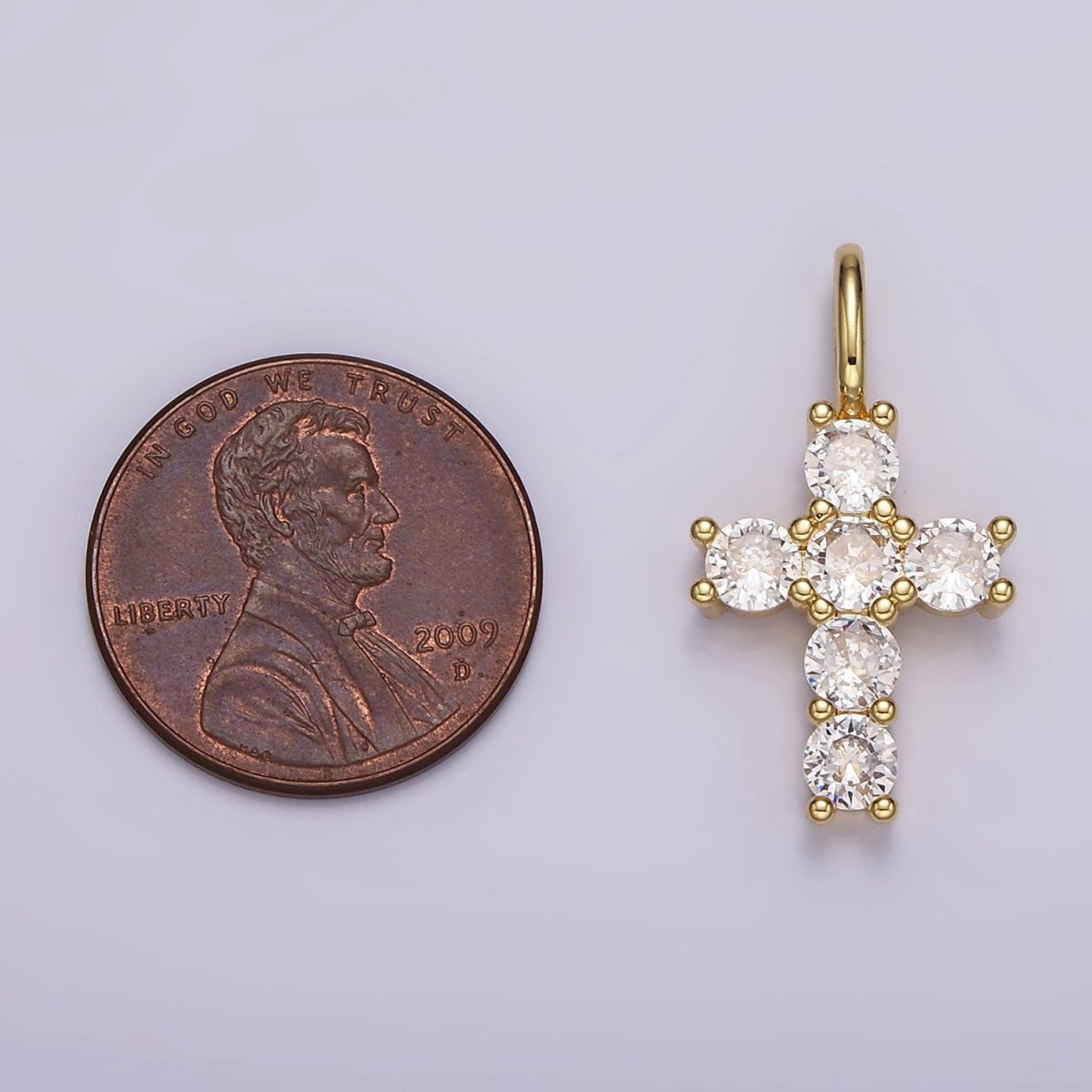 14K Gold Filled 25mm Clear CZ Round Lined Cross Pendant | AH091 - DLUXCA