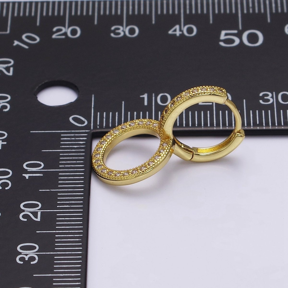 14K Gold Filled 25mm Clear Micro Paved CZ Double Circle Drop Huggie Earrings | AE769 - DLUXCA