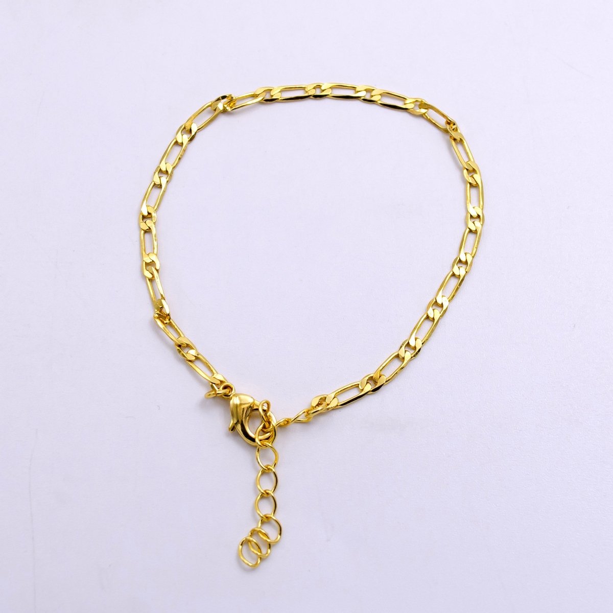 14K Gold Filled 2.5mm Figaro Chain 6 Inch Bracelet w. Extender | WA-2449 - DLUXCA