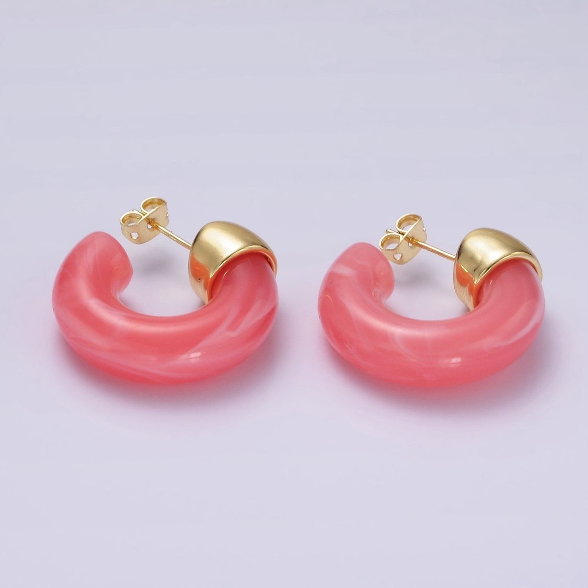 14K Gold Filled 25mm Green, Pink, Orange, White, Purple C-Shaped Resin Hoop Earrings | AE184 - AE188 - DLUXCA