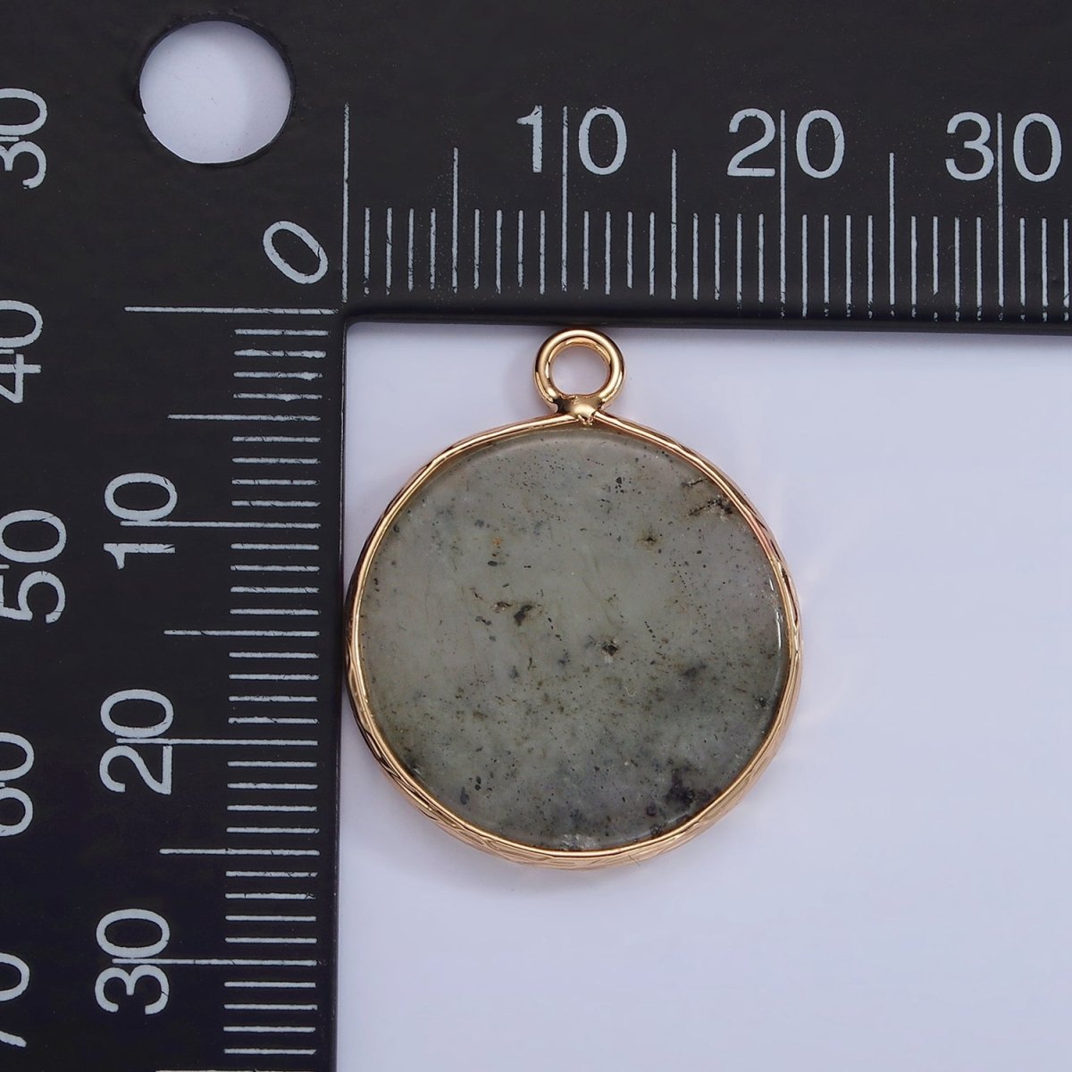 14K Gold Filled 25mm Grey Labradorite Round Bezel Charm | N1651 - DLUXCA