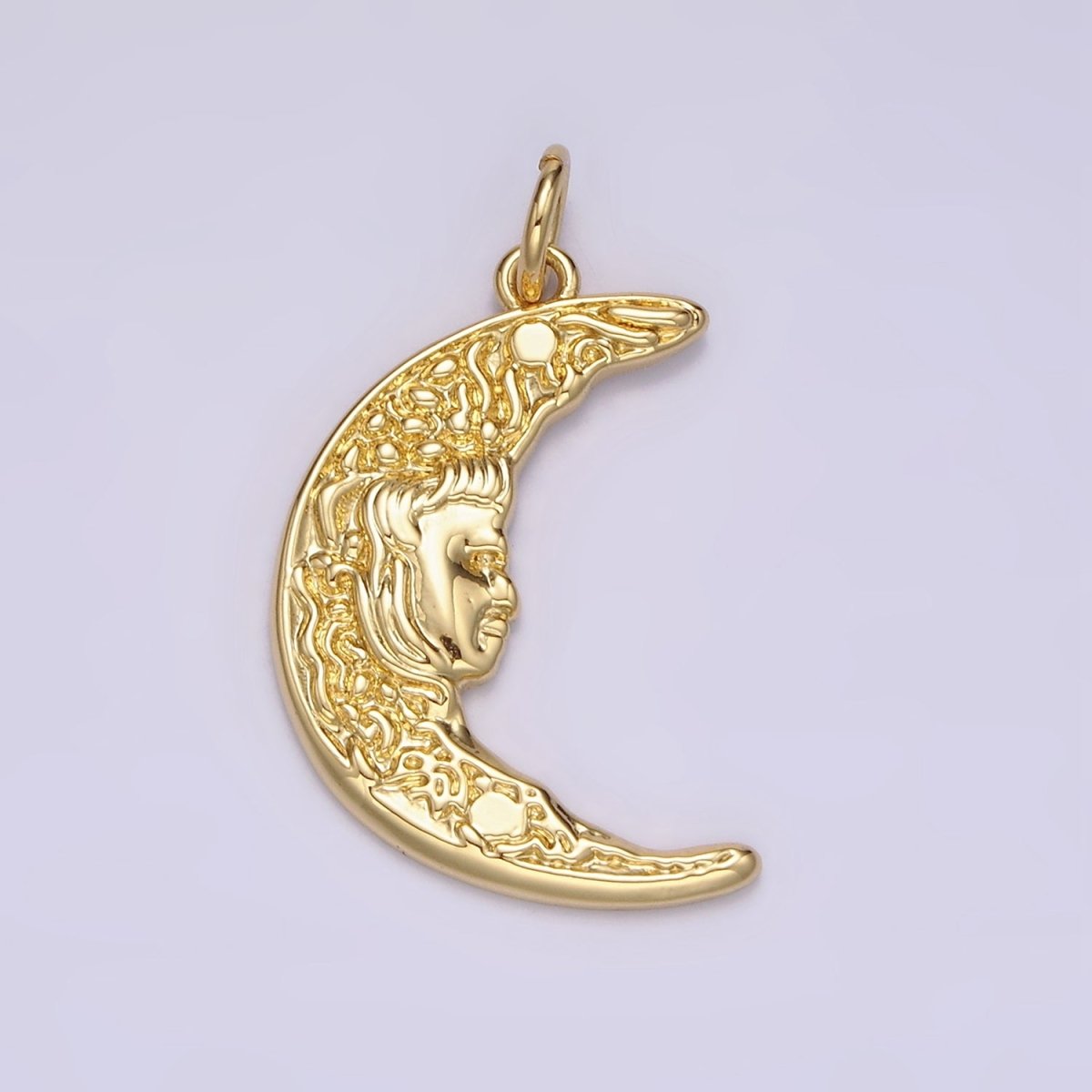 14K Gold Filled 25mm Hammered Celestial Crescent Moon Face Charm | N1535 - DLUXCA