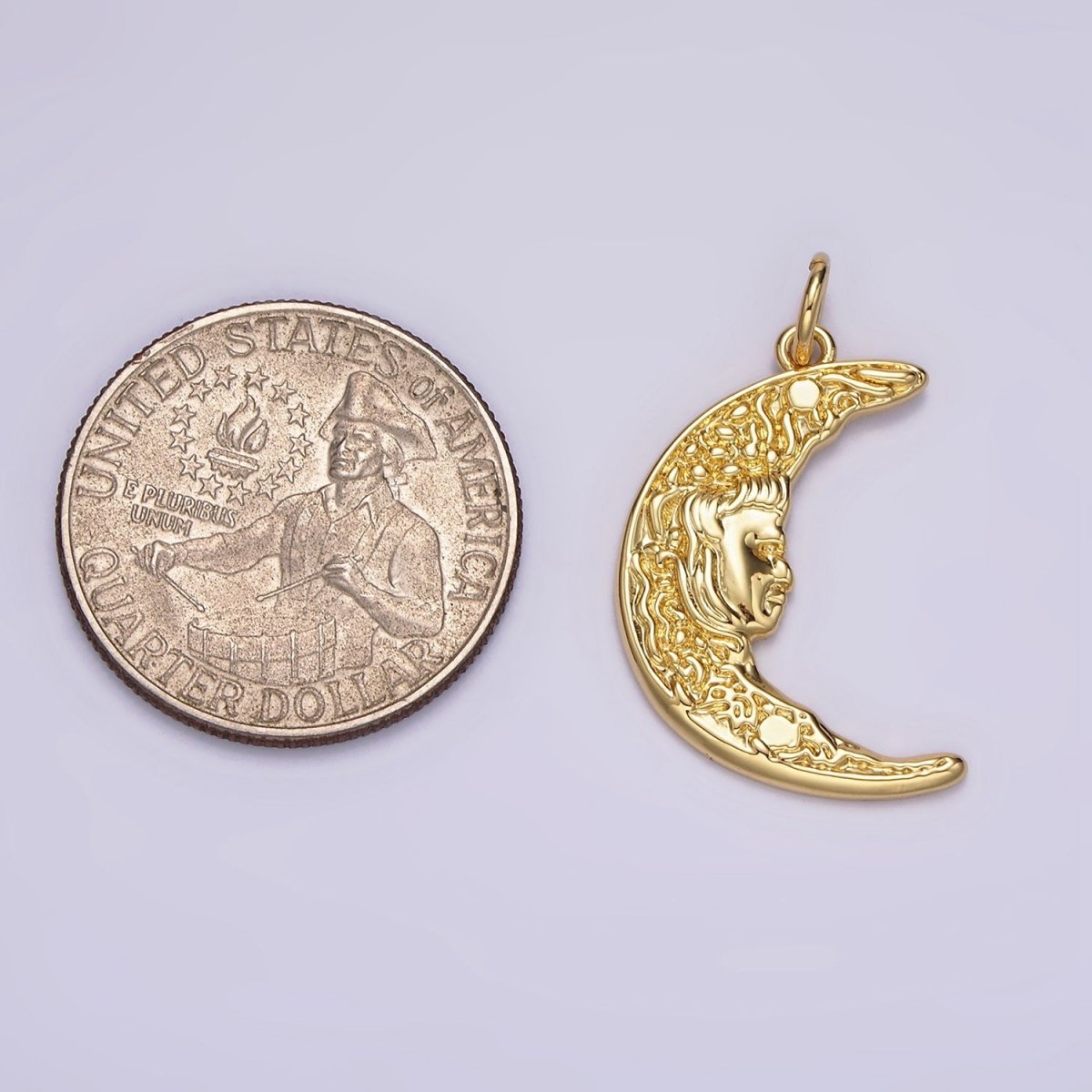 14K Gold Filled 25mm Hammered Celestial Crescent Moon Face Charm | N1535 - DLUXCA