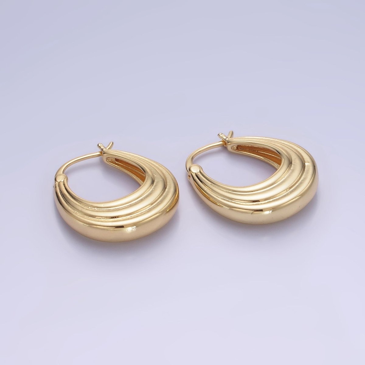 14K Gold Filled 25mm Line-Edged Dome Latch Hoop Earrings in Gold & Silver | AB1343 AB1344 - DLUXCA