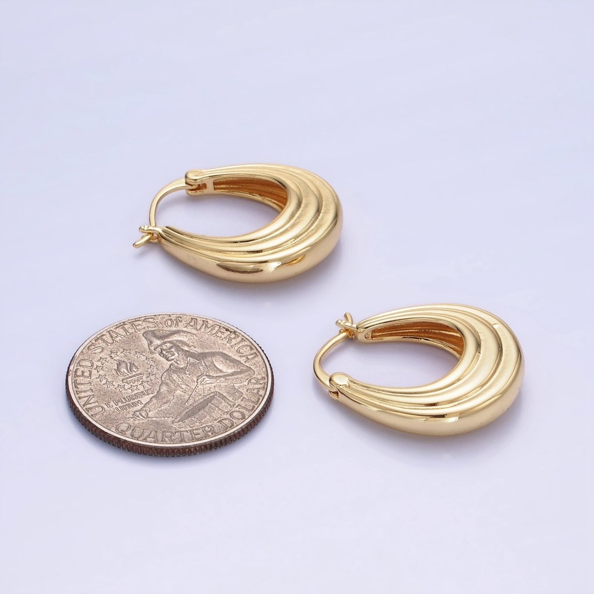 14K Gold Filled 25mm Line-Edged Dome Latch Hoop Earrings in Gold & Silver | AB1343 AB1344 - DLUXCA