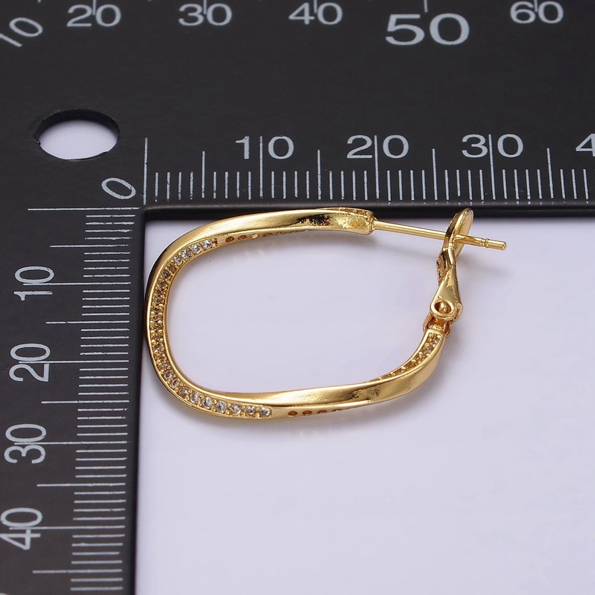 14K Gold Filled 25mm Micro Paved CZ Edged Rhombus Hinge Hoop Earrings | AE376 - DLUXCA