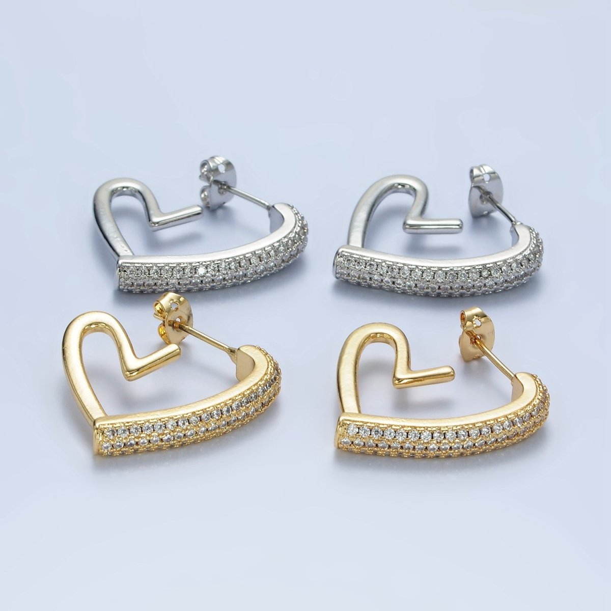 14K Gold Filled 25mm Micro Paved CZ Open Heart Earrings in Gold & Silver | AE429 AE430 - DLUXCA