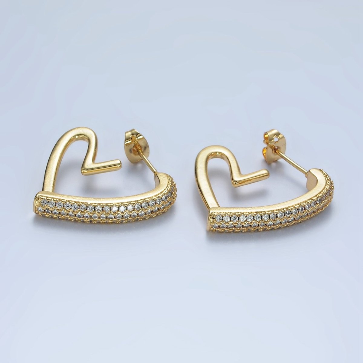 14K Gold Filled 25mm Micro Paved CZ Open Heart Earrings in Gold & Silver | AE429 AE430 - DLUXCA