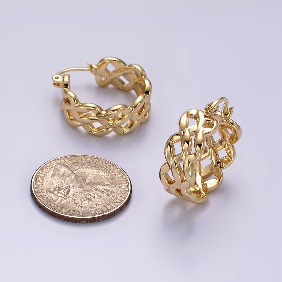 14K Gold Filled 25mm Molten Weave French Lock Latch Hoop Earrings | AE900 - DLUXCA