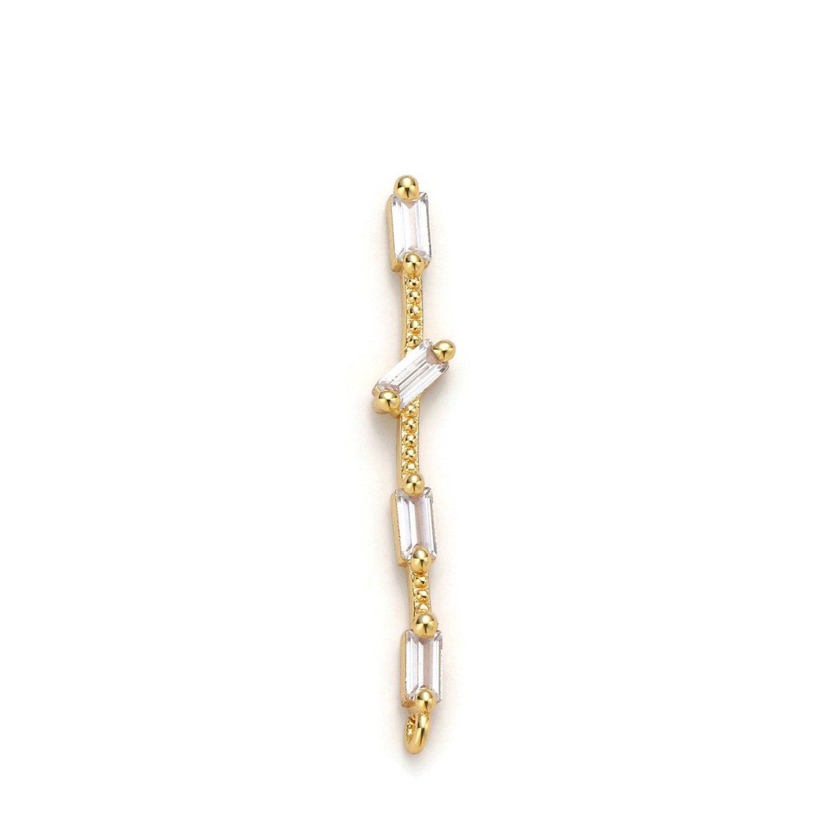 14K Gold Filled 25mm Multiple Clear Baguette Dotted Linear Charm in Gold & Silver | K460 K461 - DLUXCA