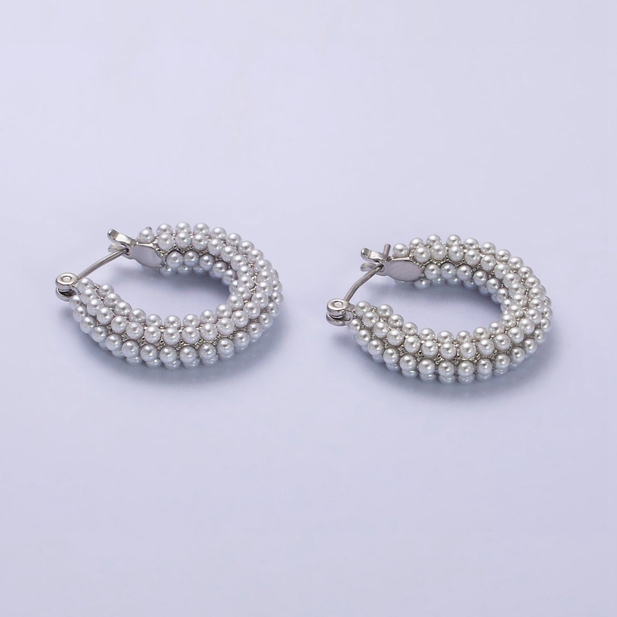 14K Gold Filled 25mm Pearl Lined Latch Hoop Earrings in Gold & Silver | Y-843 - DLUXCA