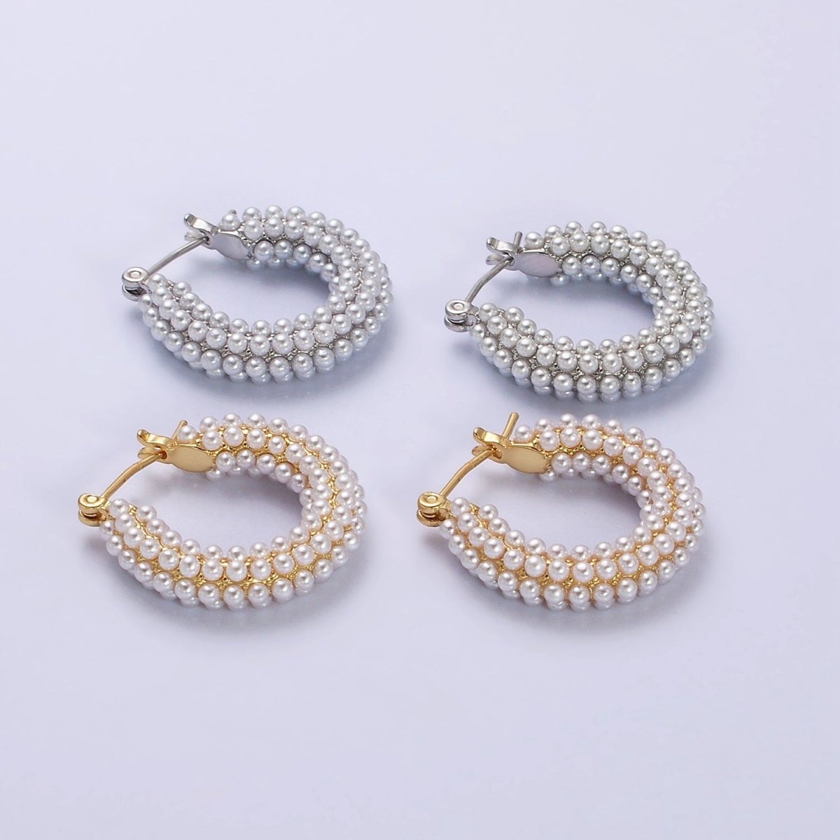 14K Gold Filled 25mm Pearl Lined Latch Hoop Earrings in Gold & Silver | Y-843 - DLUXCA