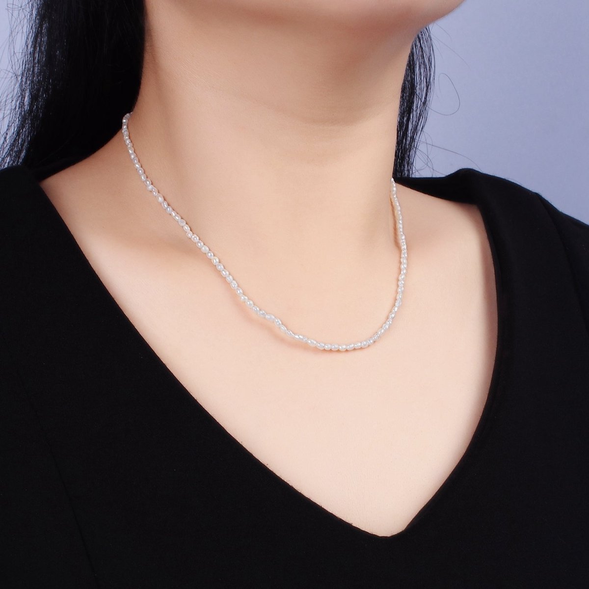 14K Gold Filled 2.5mm Ringed Oval Freshwater Pearl 15.5 Inch Choker Necklace w. Extender | WA-1988 Clearance Pricing - DLUXCA