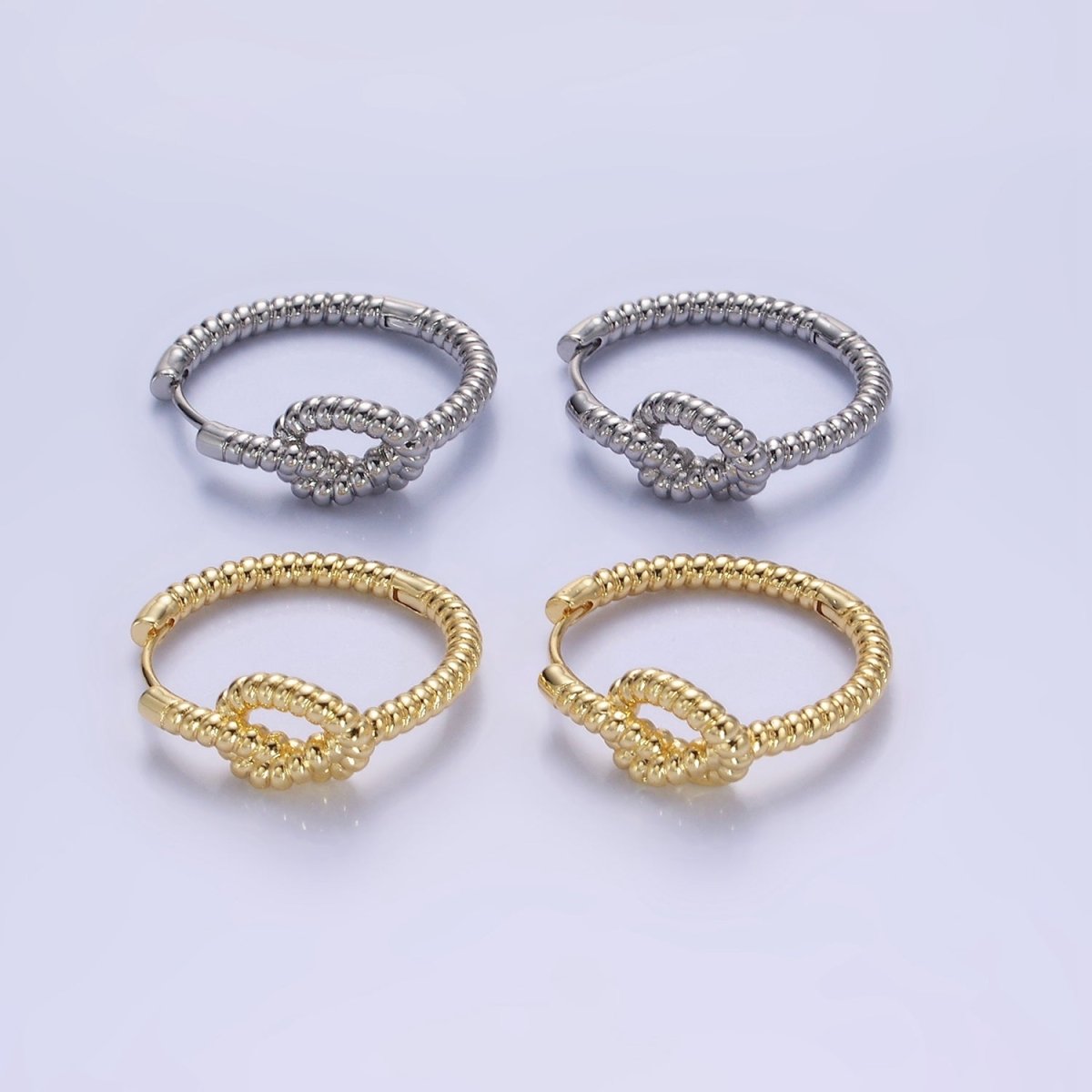 14K Gold Filled 25mm Rope Tied Croissant Huggie Earrings in Gold & Silver | AB1360 AB1361 - DLUXCA