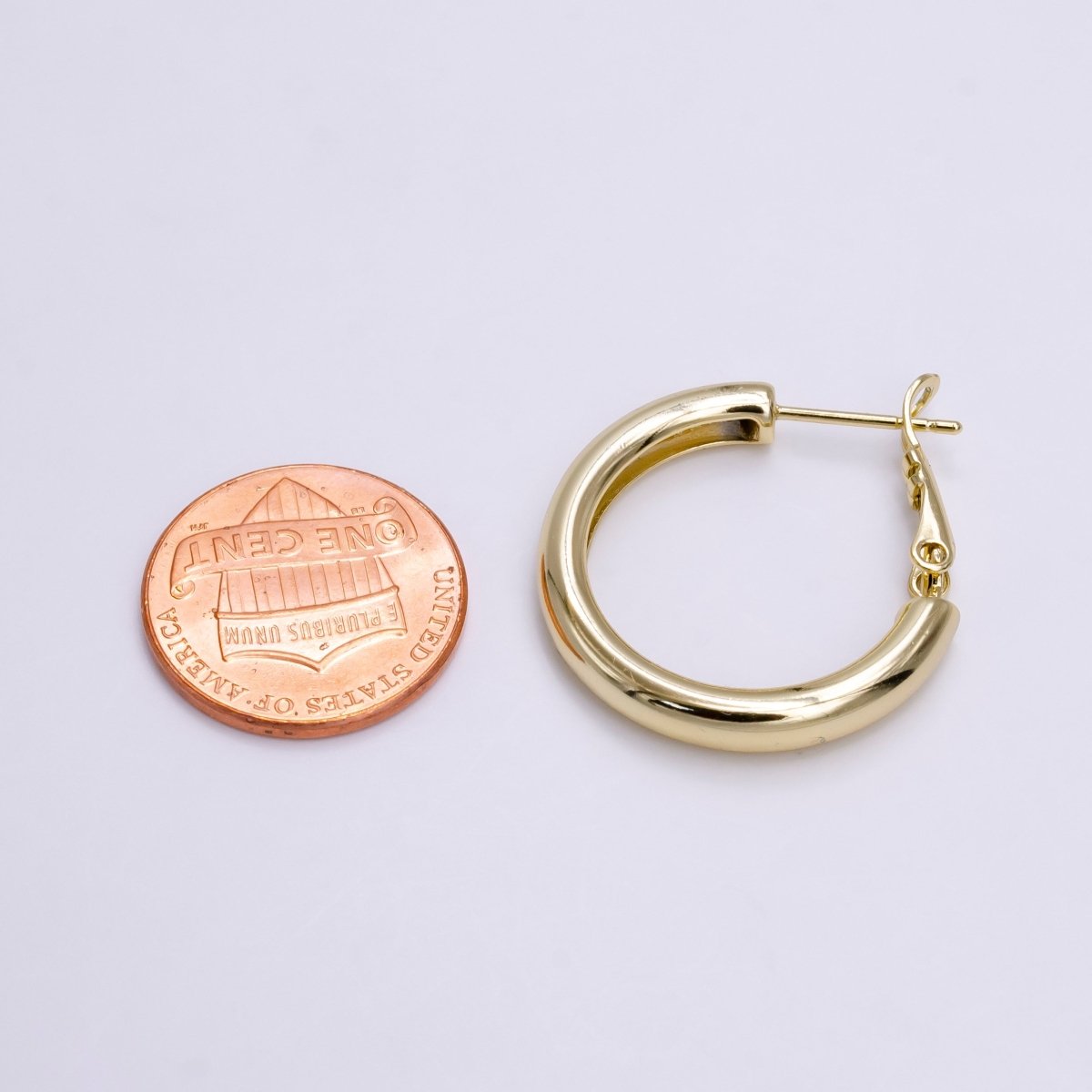 14K Gold Filled 25mm Round Chubby Hinge Hoop Earrings | AE543 - DLUXCA
