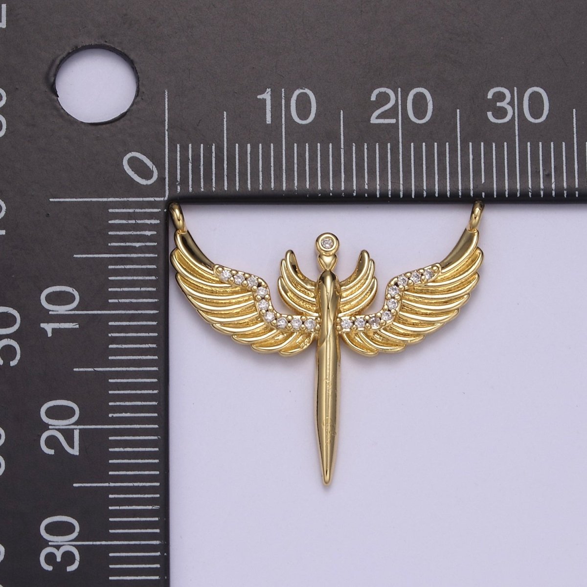 14K Gold Filled 25mm Sword Angel Wing Micro Paved CZ Connector | F-771 - DLUXCA