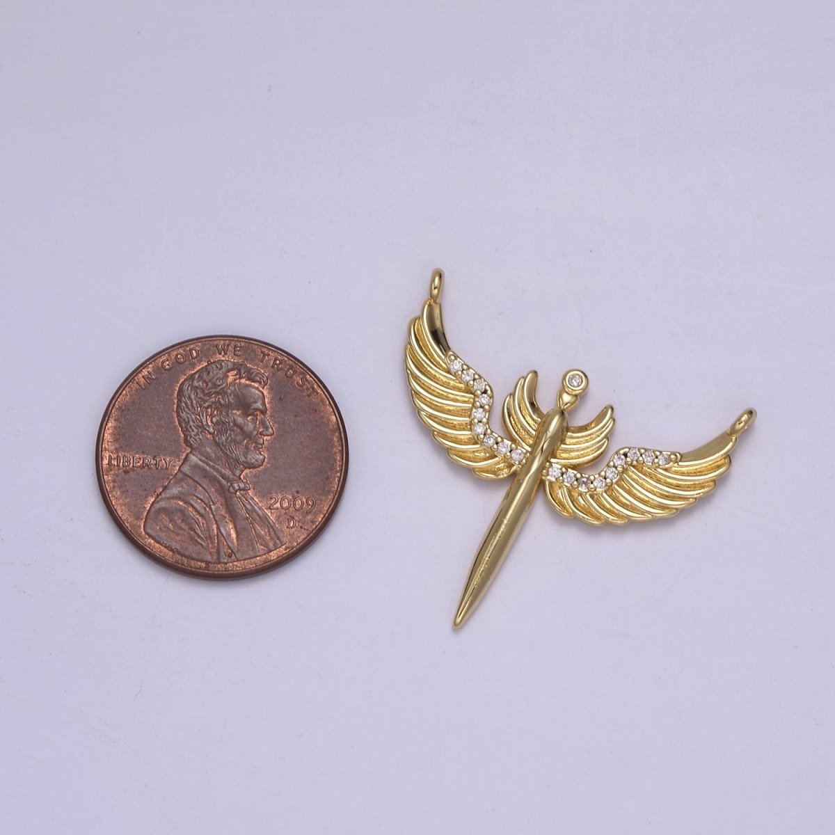 14K Gold Filled 25mm Sword Angel Wing Micro Paved CZ Connector | F-771 - DLUXCA
