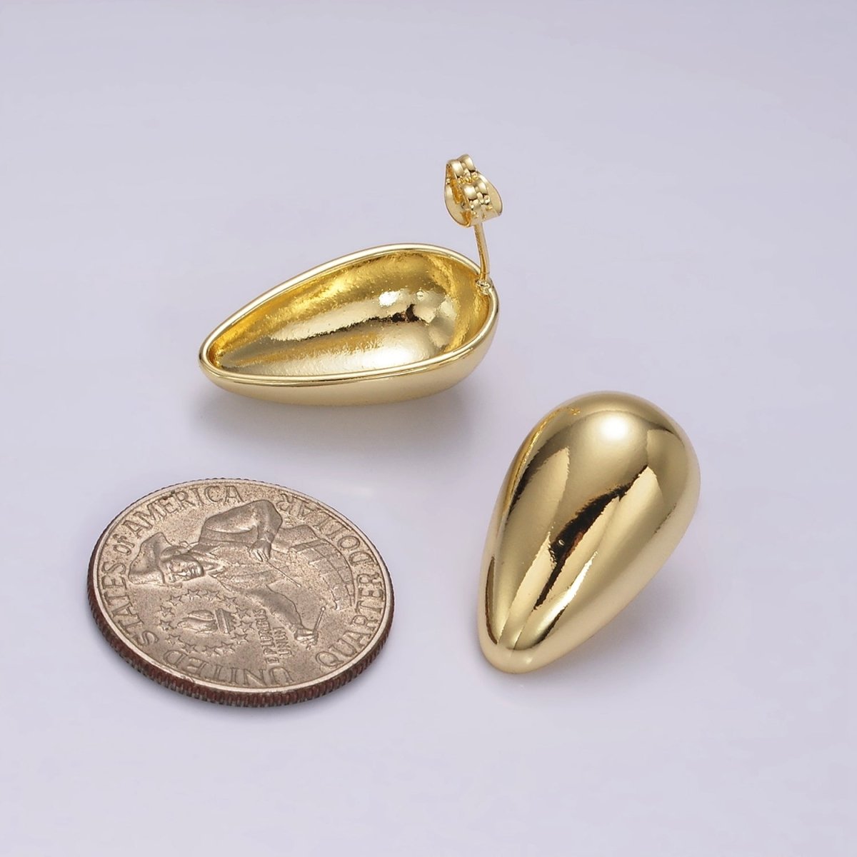 14K Gold Filled 25mm Teardrop Downwards Dome Minimalist Stud Earrings | AE328 - DLUXCA
