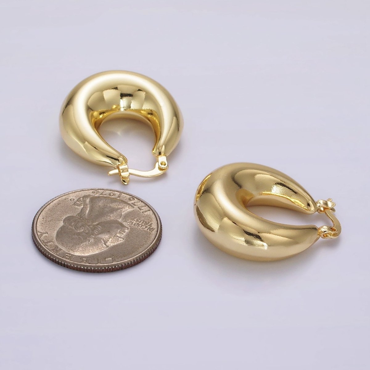 14K Gold Filled 25mm Wide Chubby U-Curved Latch Hoop Earrings | AE356 - DLUXCA