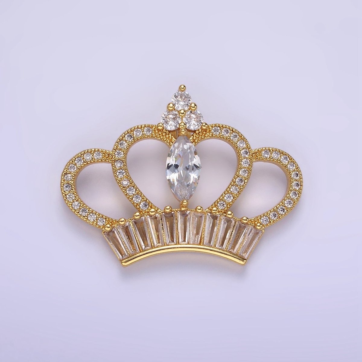 14K Gold Filled 26mm Clear Marquise Baguette Micro Paved Open Royal Crown Pendant | AA1133 - DLUXCA
