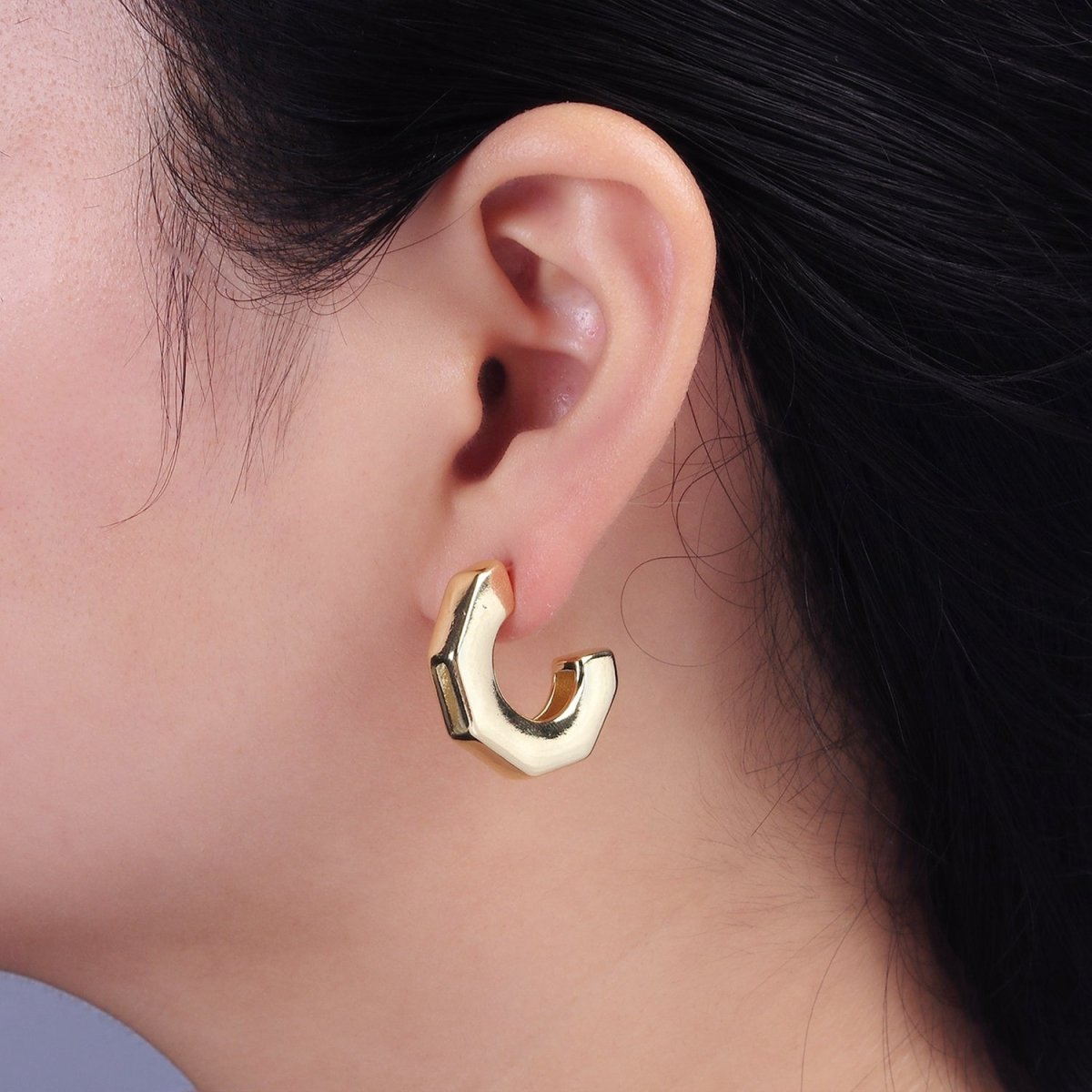 14K Gold Filled 26mm Hexagonal Geometric Hoop Earring | AE325 - DLUXCA