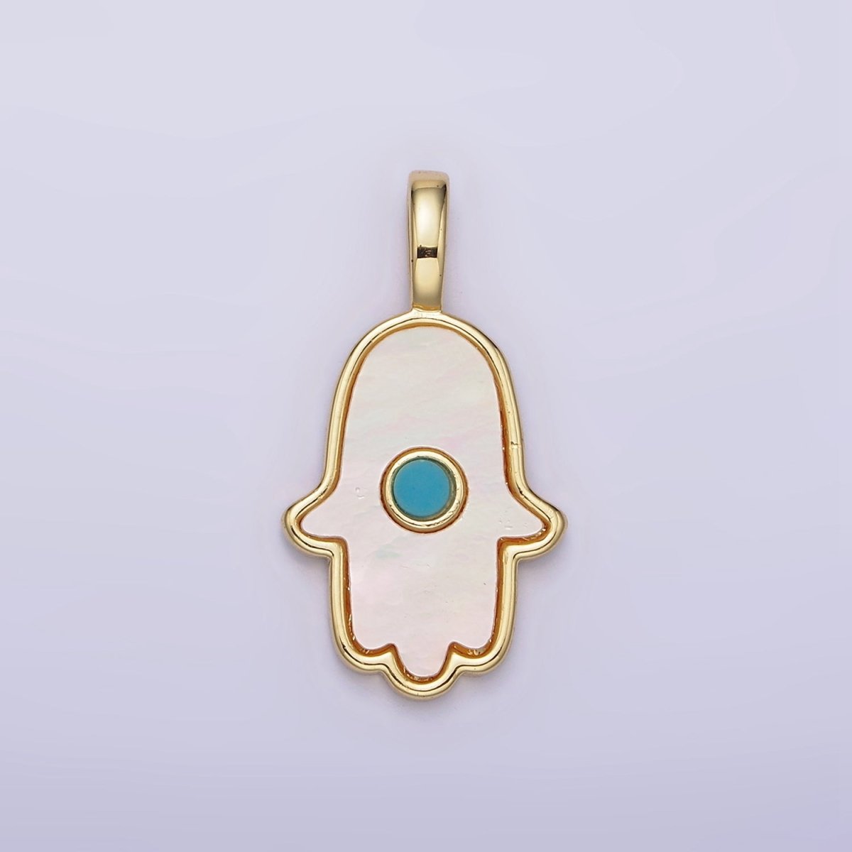 14K Gold Filled 26mm Turquoise Shell Pearl Hamsa Hand Pendant | N1244 - DLUXCA