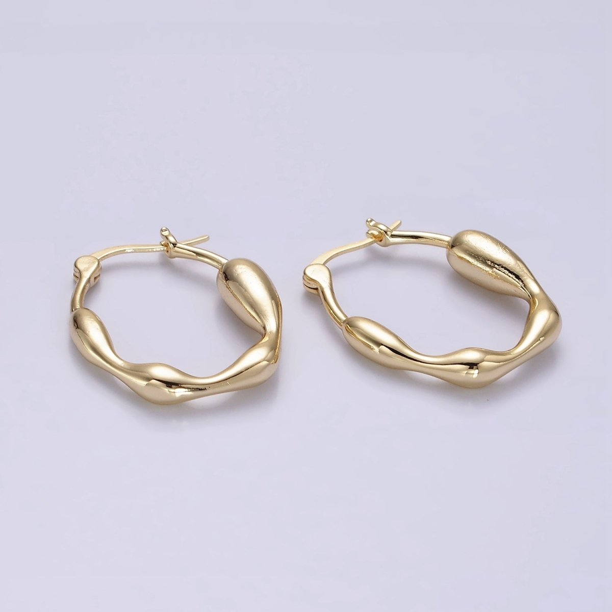 14K Gold Filled 27mm Molten Drip French Lock Latch Hoop Earrings in Gold & Silver | AE441 AE442 - DLUXCA