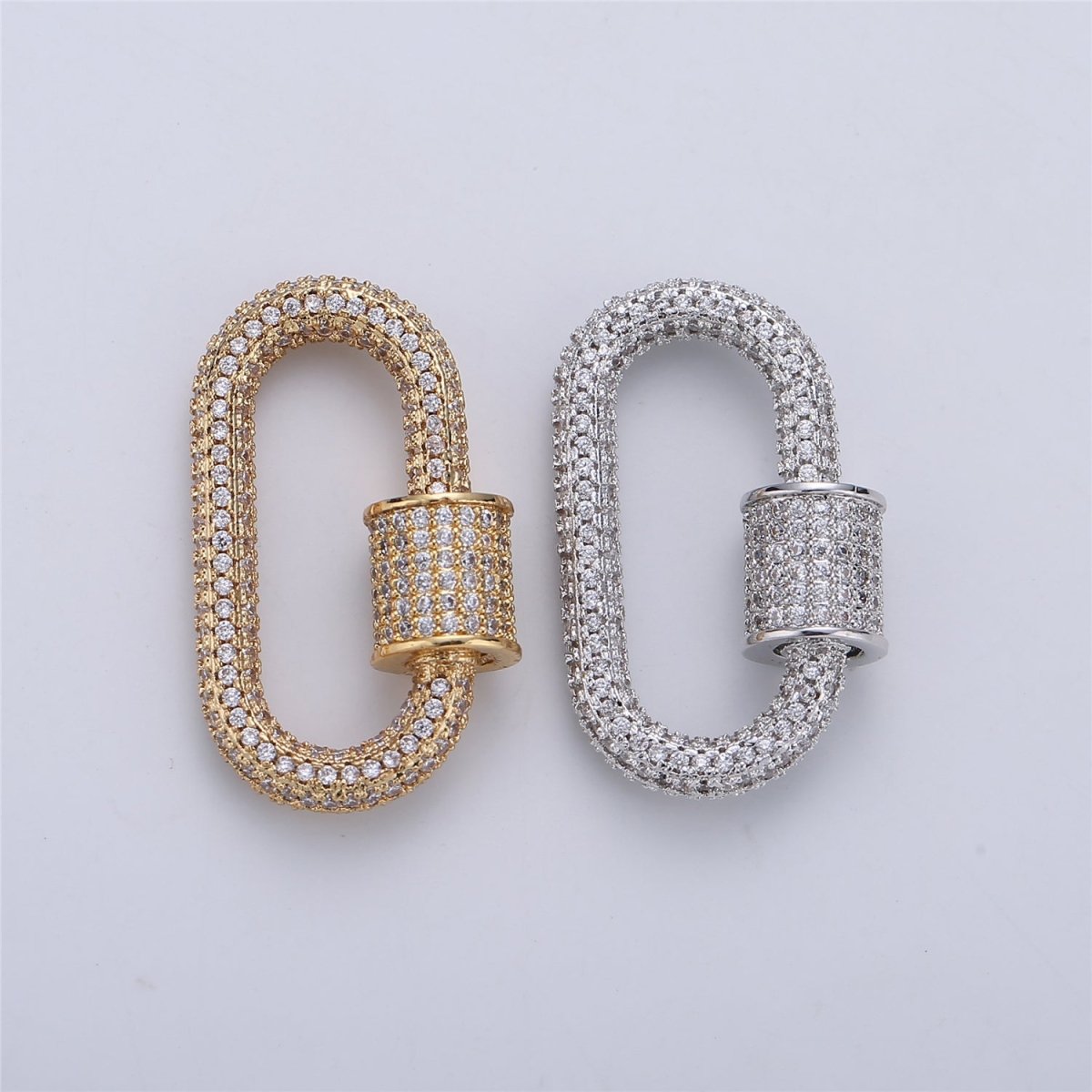 14K Gold Filled 28.5mm Clear Micro Paved CZ Carabiner Closure Jewelry Findings Supply in Gold & Silver | L-254 - DLUXCA