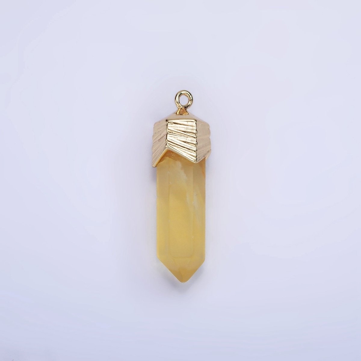 14K Gold Filled 28mm Natural Gemstone Pointed Wand Line-Textured Charm | AG333 - AG341 - DLUXCA