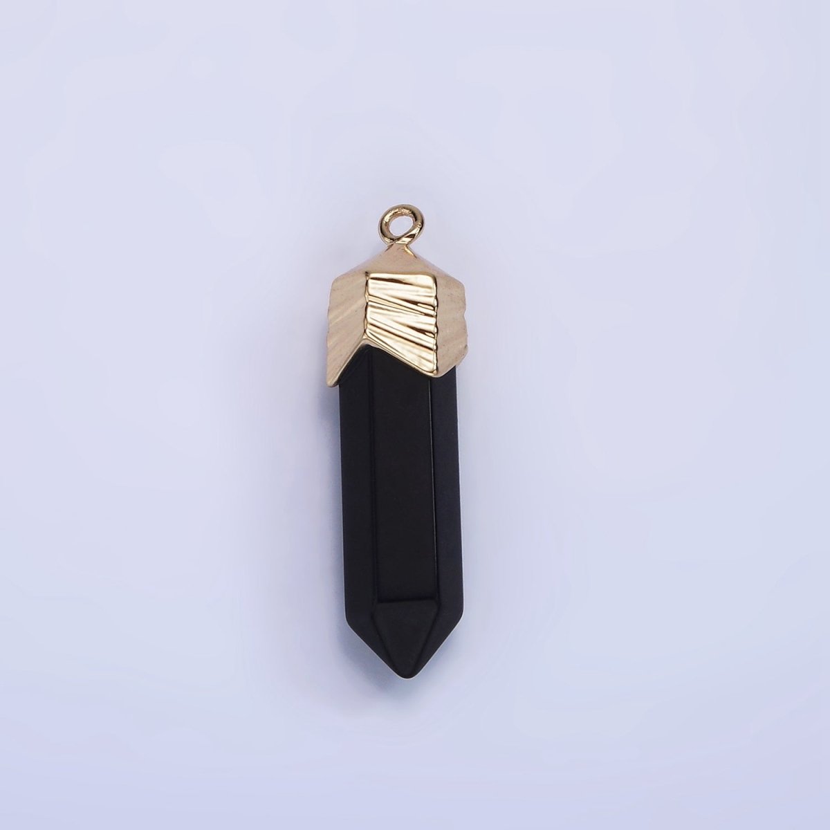 14K Gold Filled 28mm Natural Gemstone Pointed Wand Line-Textured Charm | AG333 - AG341 - DLUXCA