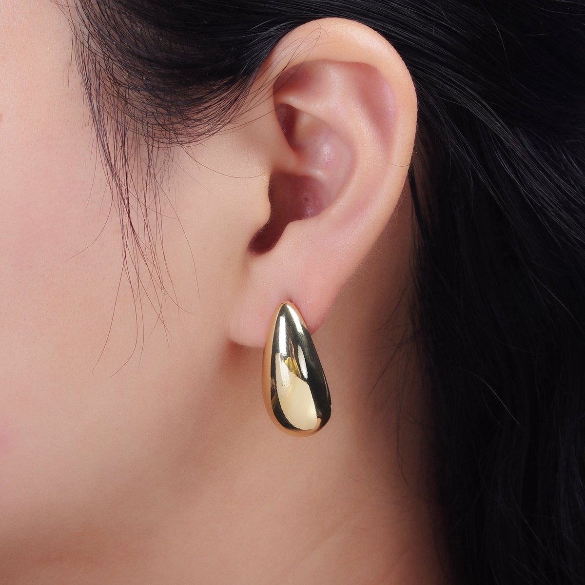 14K Gold Filled 28mm Teardrop Dome Modern Statement Stud Kylie Earrings | AE169 - DLUXCA