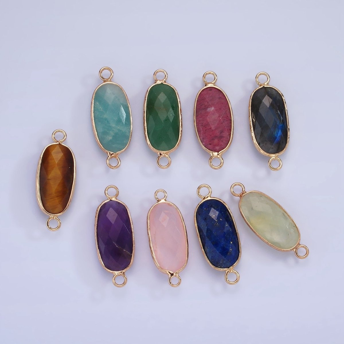 14K Gold Filled 29.2mm Natural Gemstone Oval Multifaceted Charm Connector | G014 - G022 - DLUXCA