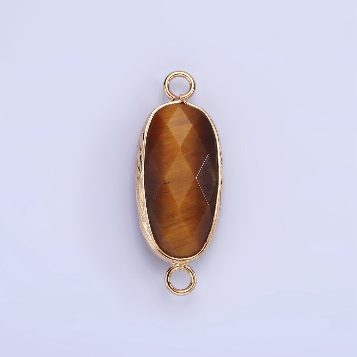 14K Gold Filled 29.2mm Natural Gemstone Oval Multifaceted Charm Connector | G014 - G022 - DLUXCA