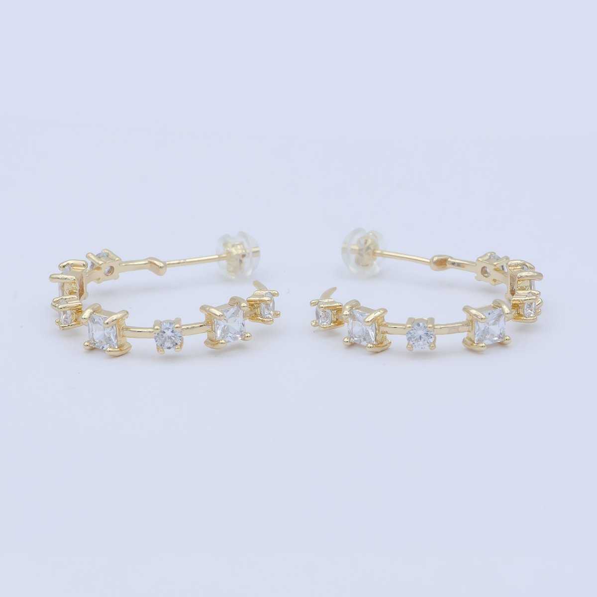 14K Gold FIlled 29mm Square Micro Paved CZ Round Hoop Earring | Leo-775 - DLUXCA