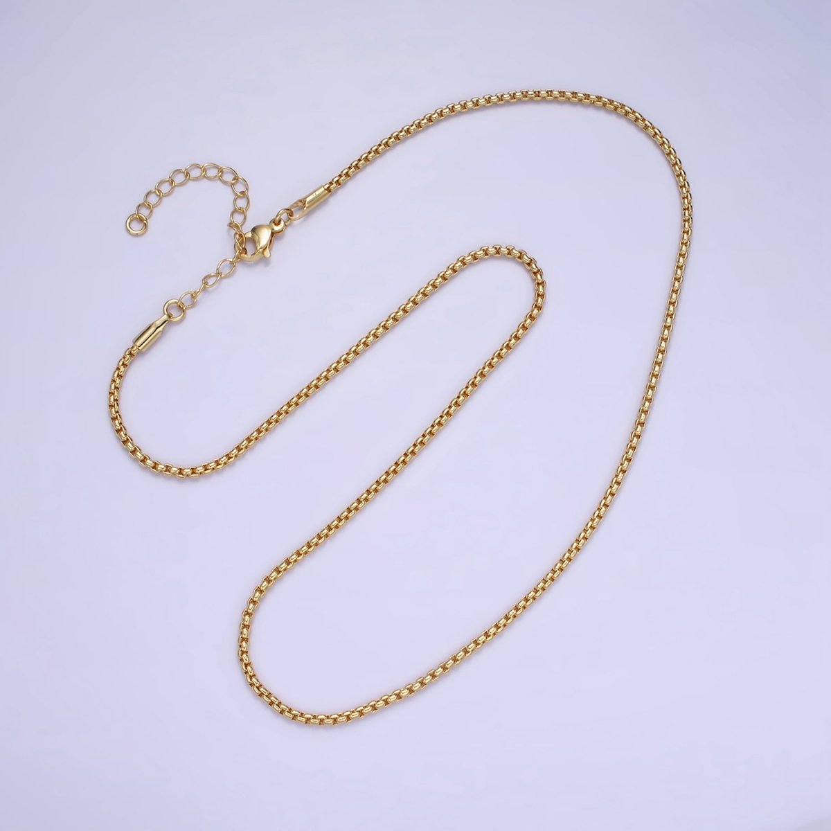 14K Gold Filled 2mm Box Chain 17.5 Inch Necklace w. Extender | WA-2434 - DLUXCA