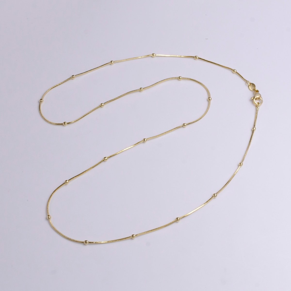 14K Gold Filled 2mm Satellite 0.7mm Dainty Omega Snake 19.5 Inch Chain Necklace | WA-1911 - DLUXCA