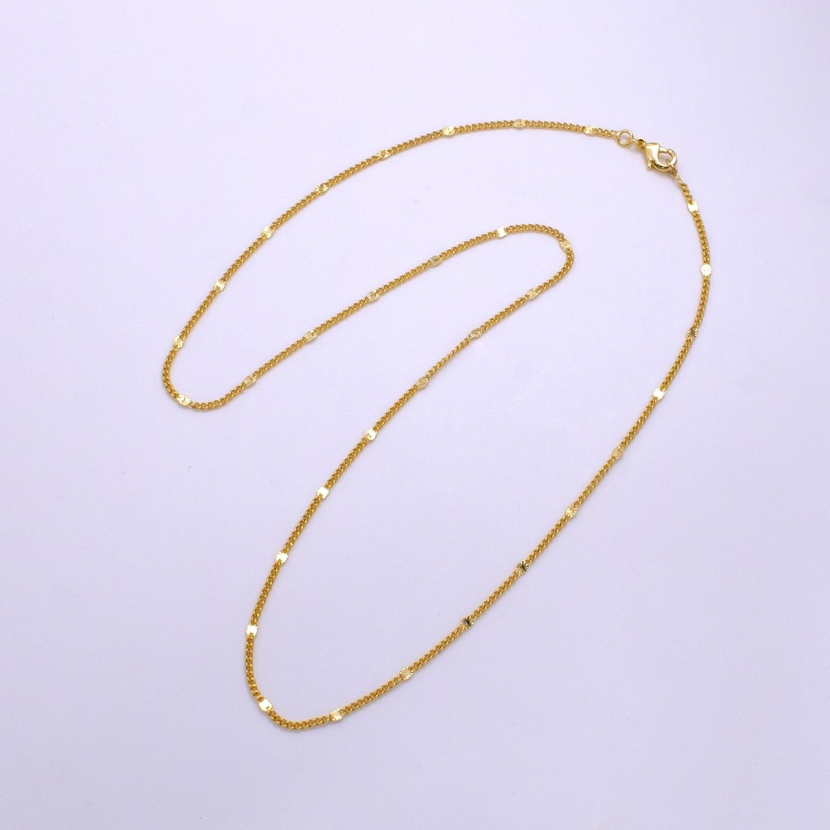 14K Gold Filled 2mm Sunburst Link Curb Chain 19.5 Inch Necklace | WA-2435 - DLUXCA