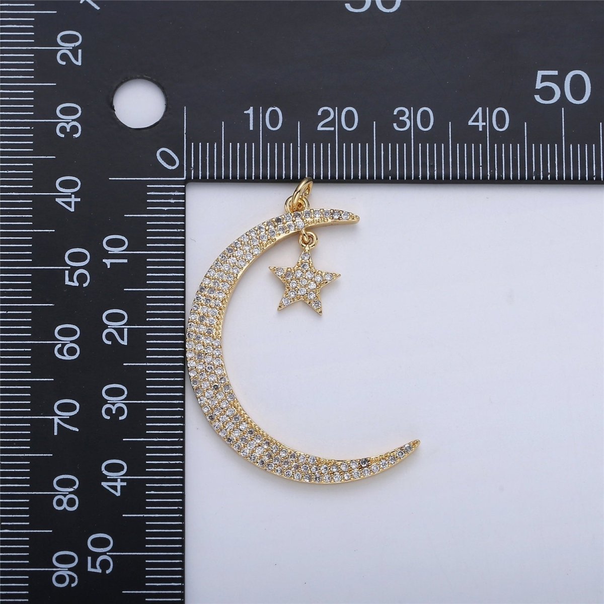 14K Gold Filled 30mm / 40mm Micro Paved CZ Celestial Crescent Moon Star Dangle Charm D-167 I-283 - DLUXCA