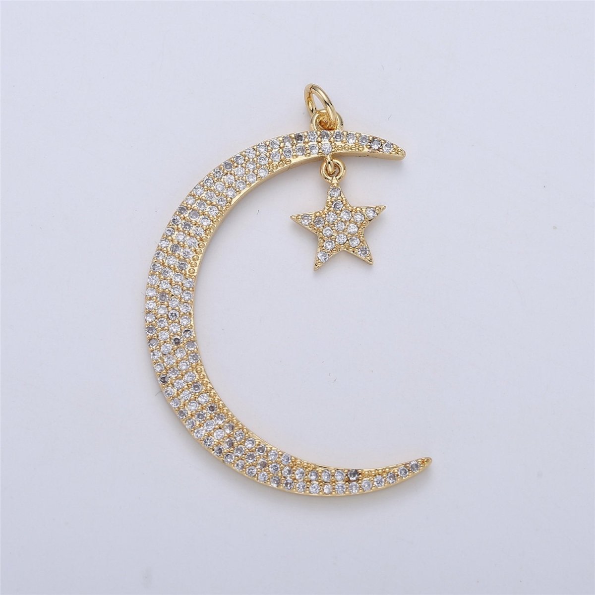 14K Gold Filled 30mm / 40mm Micro Paved CZ Celestial Crescent Moon Star Dangle Charm D-167 I-283 - DLUXCA