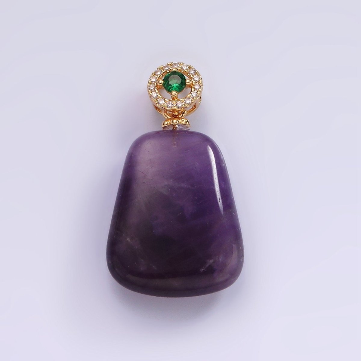 14K Gold Filled 30mm Amethyst Green Micro Paved CZ Round Bail Pendant | AG479 - DLUXCA